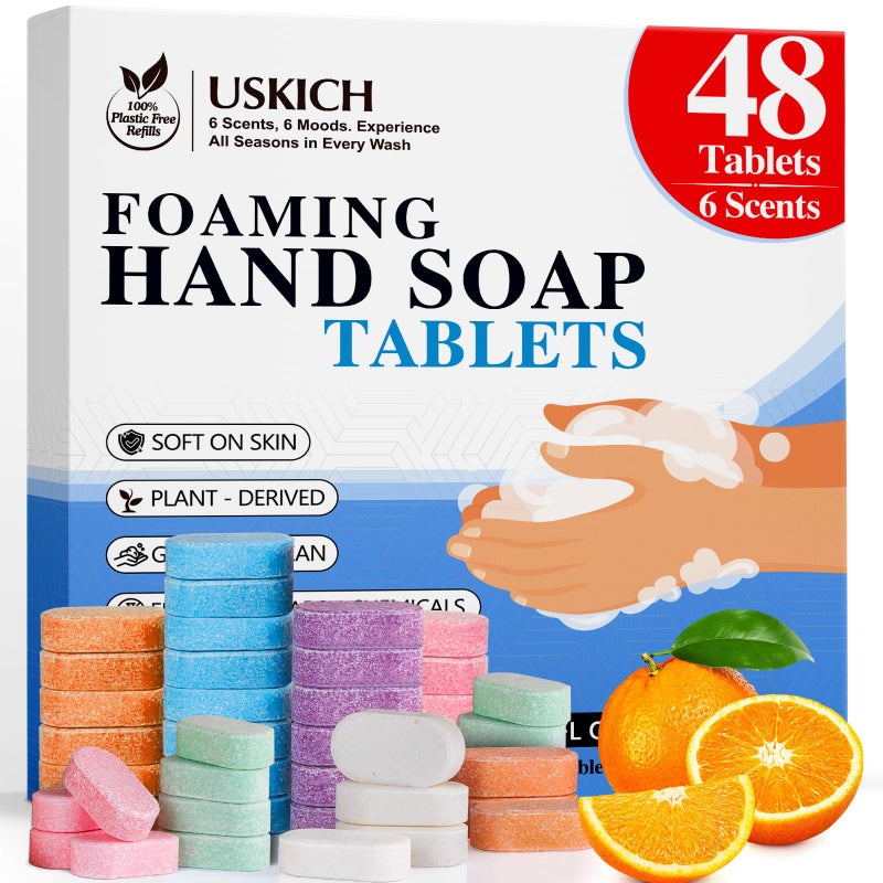 USKICH 48 Pack Foaming Hand Soap Tablet  Eco Friendly Cleaning ProductsVariety Scents Refills Soap Tablets 48x8 Fl oz bottles